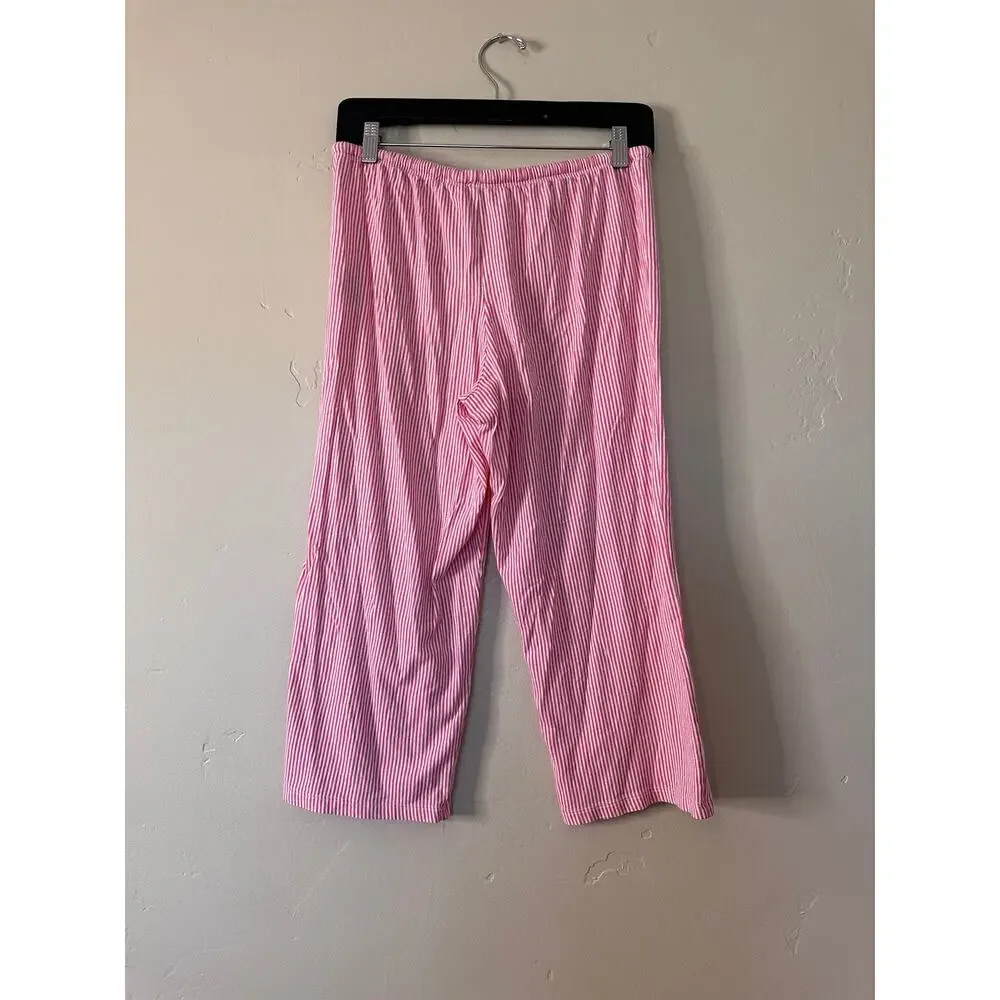 Lauren Ralph Lauren Short Sleeve Notch Collar PJ Set Pink Stripe Small